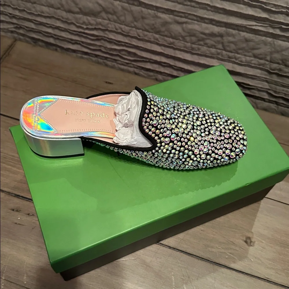 kate spade Black Slip-On Mule with Iridescent Crystal Embellishments NEVER WORN - Picture 2 of 5